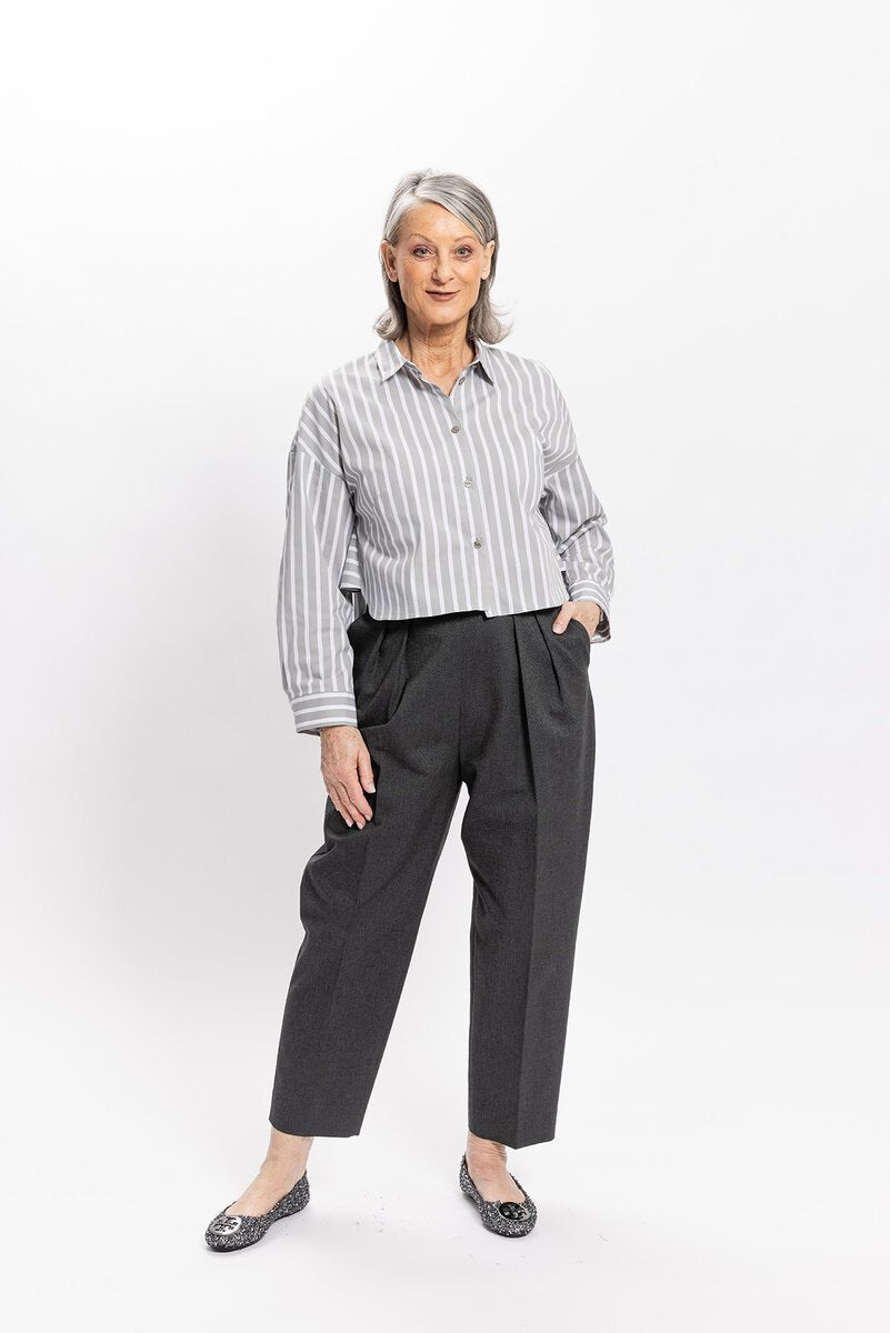Bluse CLEO grau/weiß gestreift