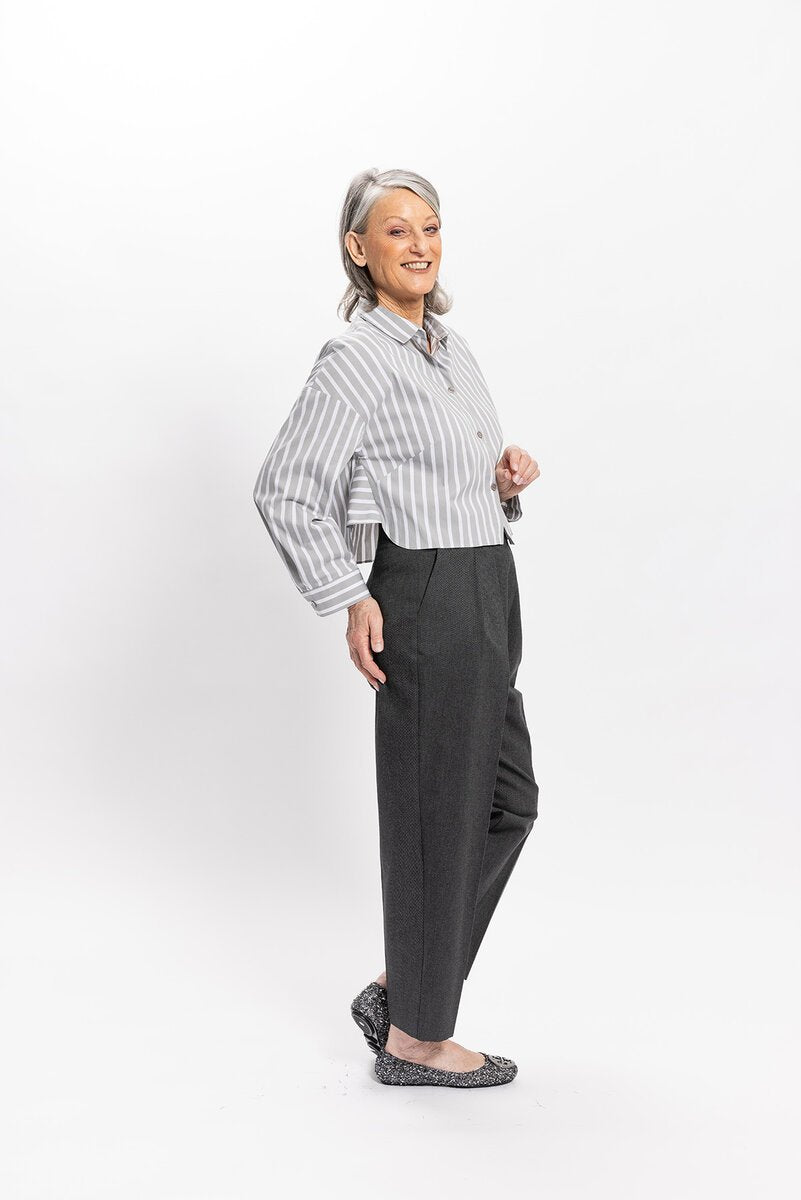 Bluse CLEO grau/weiß gestreift