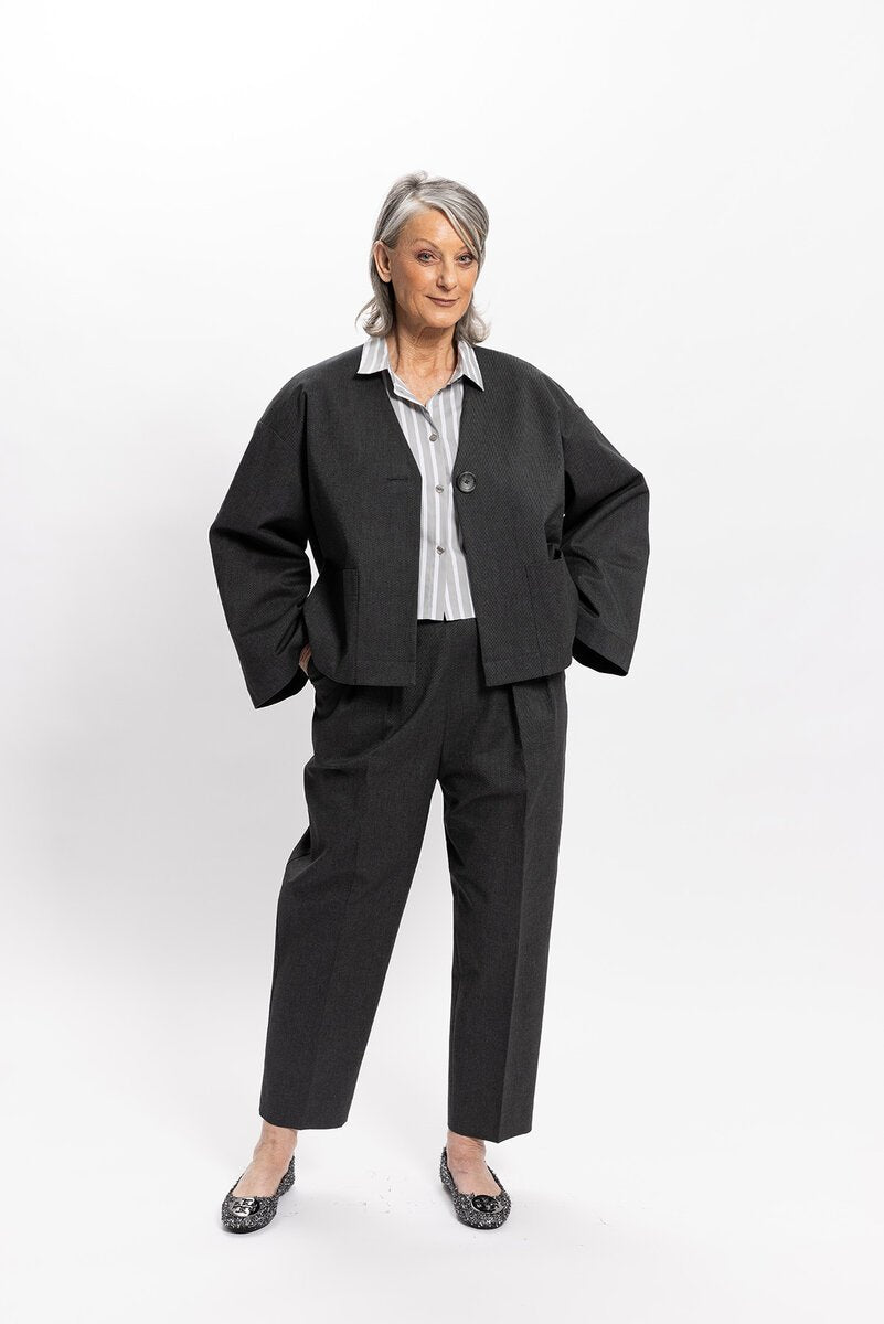 Bluse CLEO grau/weiß gestreift